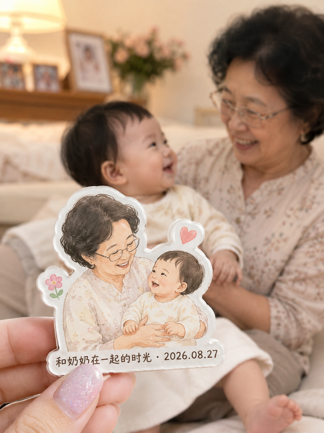 宝宝和奶奶成长纪念磁力贴